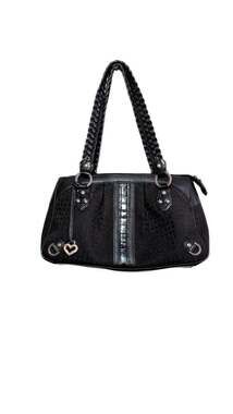 Brighton Signature Canvas Handbag Purse Black with Leather, Croc embossed